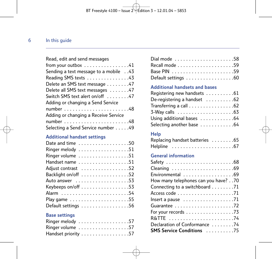 BT 4100 SMS User Manual | Page 6 / 81