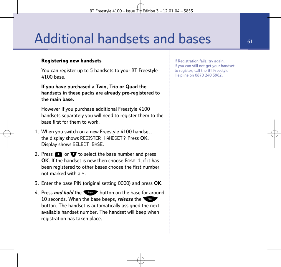 Additional handsets and bases | BT 4100 SMS User Manual | Page 61 / 81