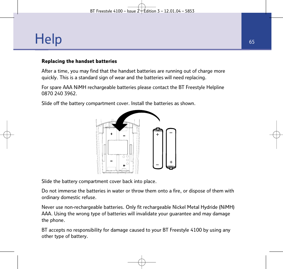 Help | BT 4100 SMS User Manual | Page 65 / 81