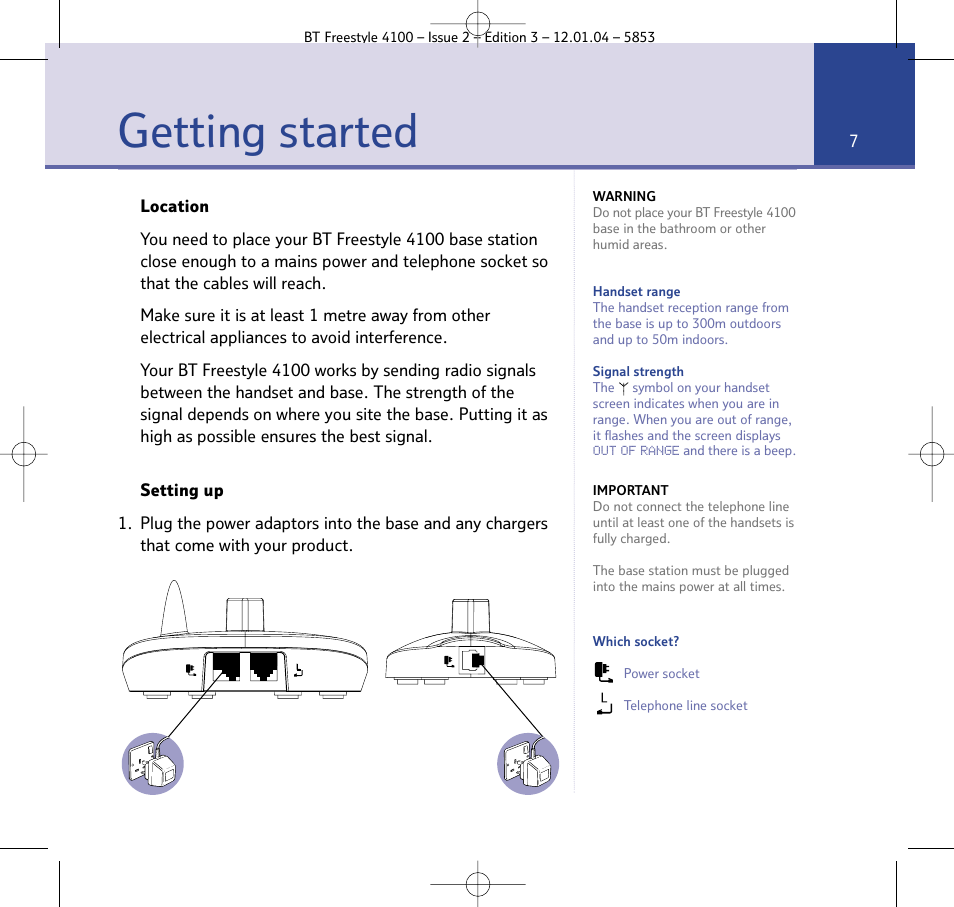 Getting started | BT 4100 SMS User Manual | Page 7 / 81