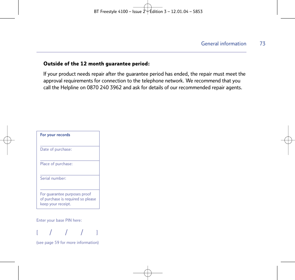 BT 4100 SMS User Manual | Page 73 / 81