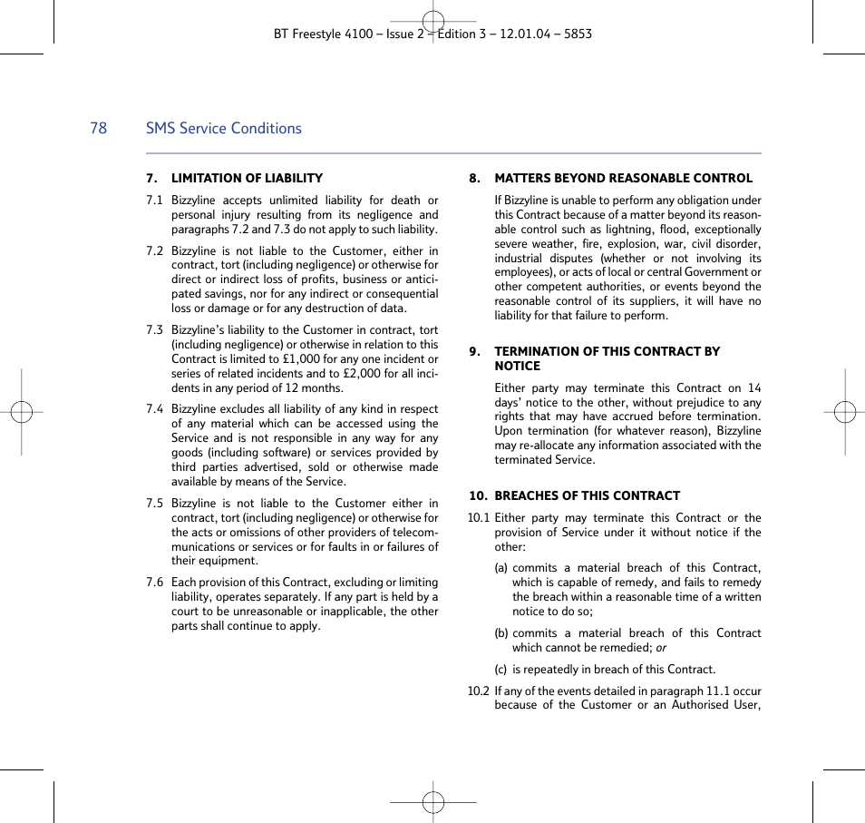 BT 4100 SMS User Manual | Page 78 / 81