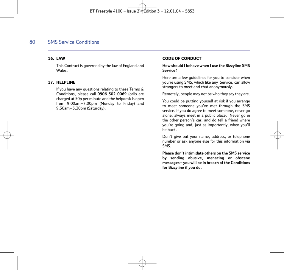 BT 4100 SMS User Manual | Page 80 / 81