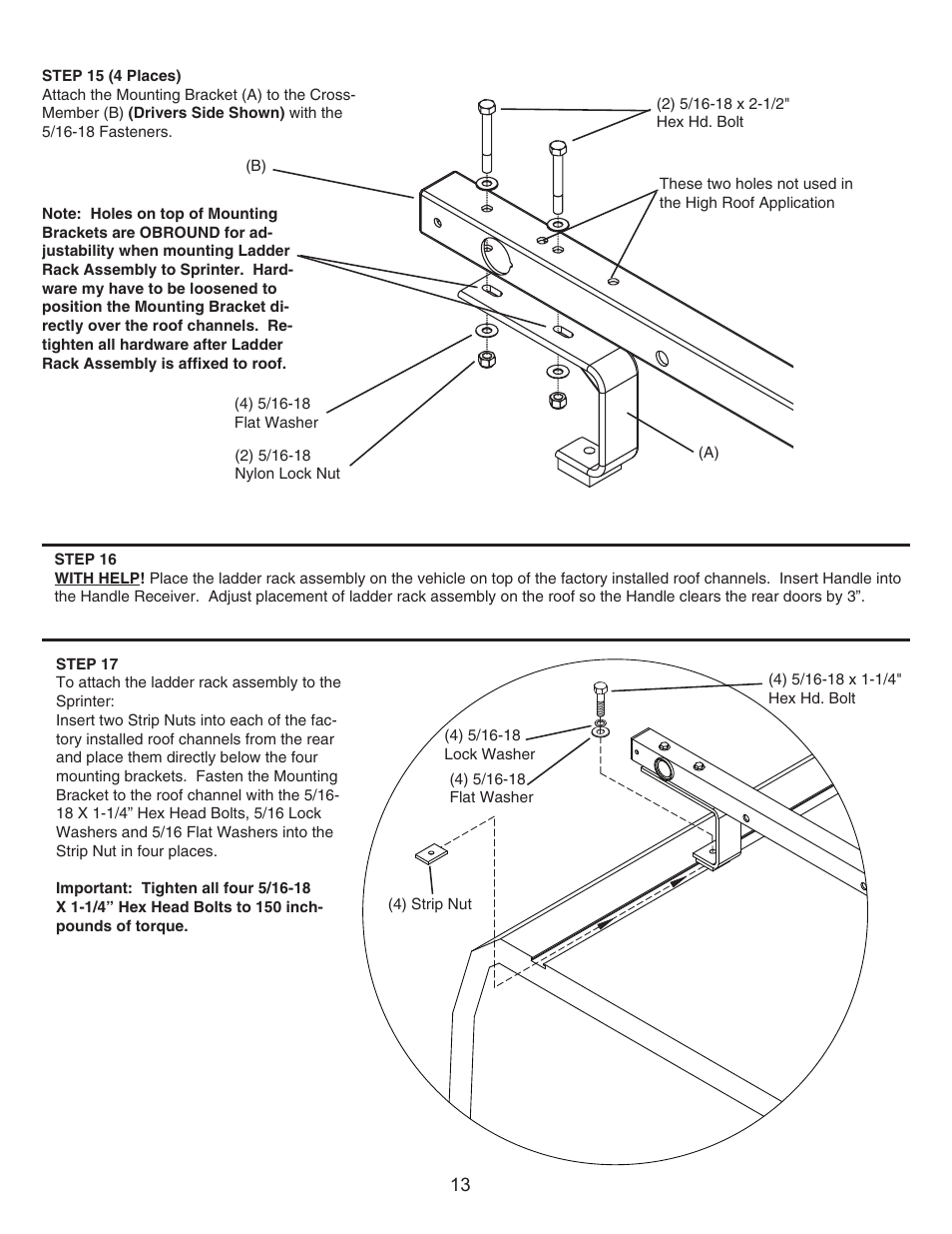 WEATHER GUARD Model 280-3-01 EZ-GLIDE® System, High-Roof User Manual | Page 13 / 15