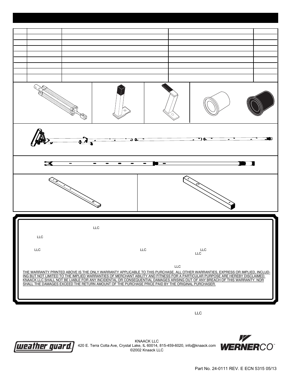 67 8 replacement parts | WEATHER GUARD Model 281 EZ-GLIDE® System, Passenger Side, 8 ft Hi-Cube Vans User Manual | Page 17 / 17