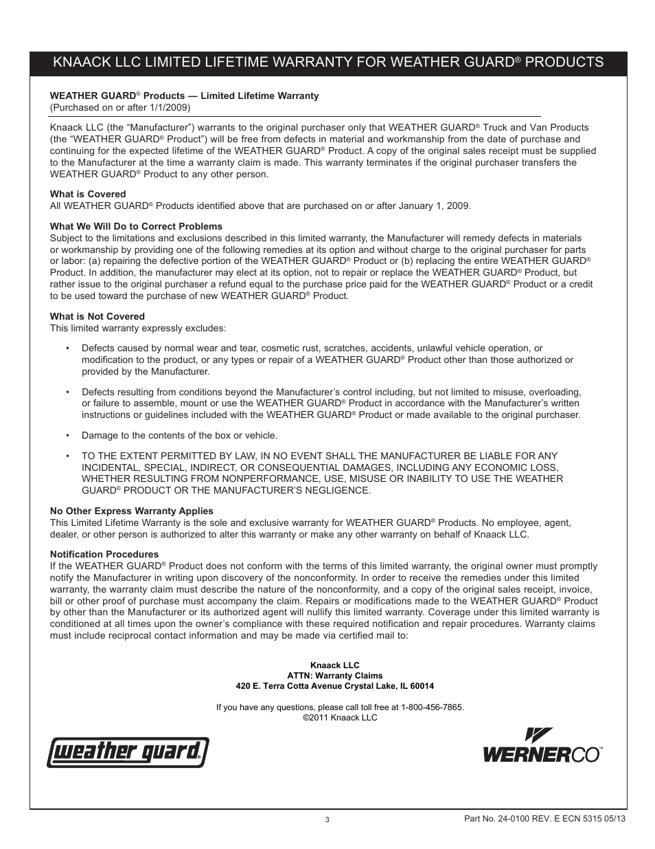 Products | WEATHER GUARD Model 282 EZ-GLIDE® System, Passenger Side, 10 ft Hi-Cube Vans User Manual | Page 3 / 9