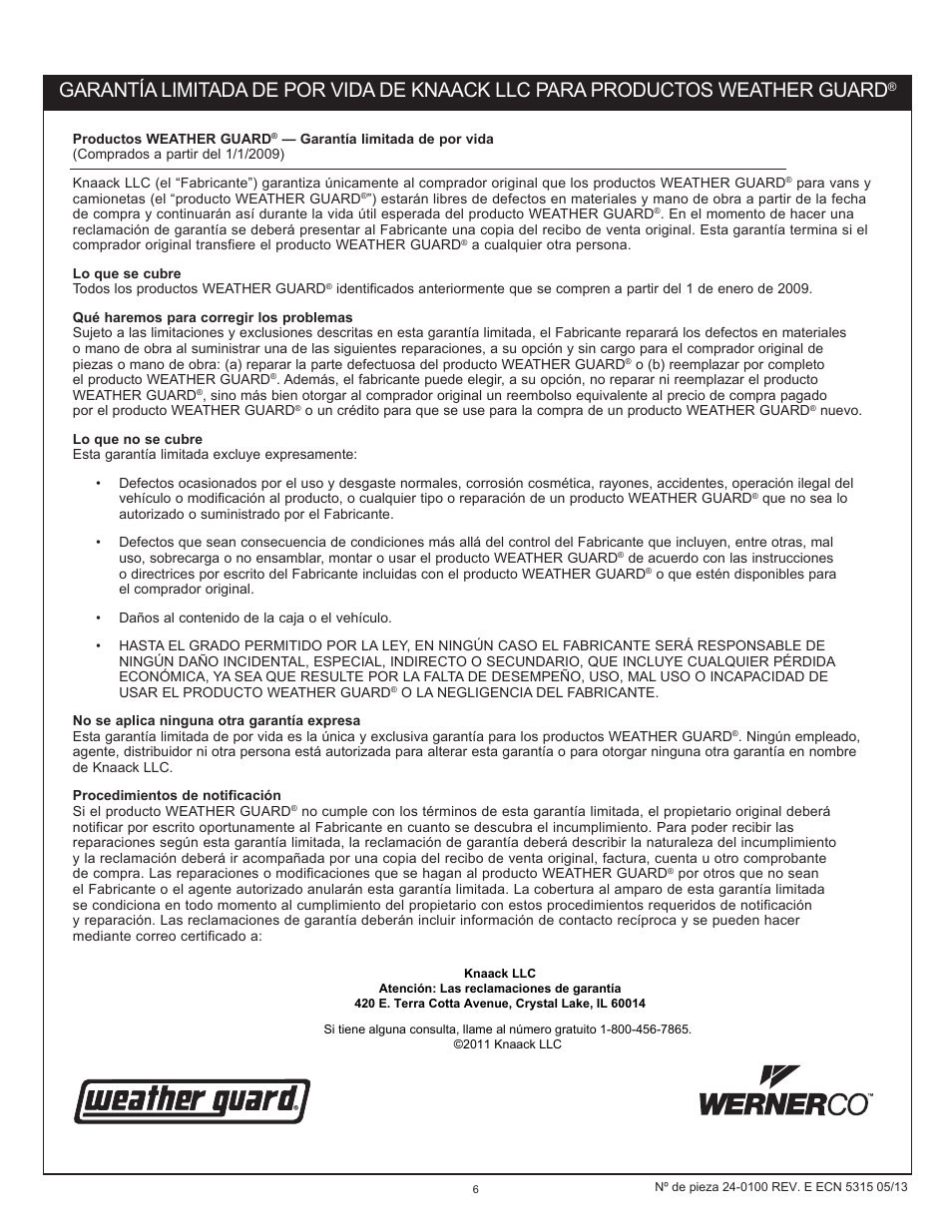 WEATHER GUARD Model 282 EZ-GLIDE® System, Passenger Side, 10 ft Hi-Cube Vans User Manual | Page 6 / 9