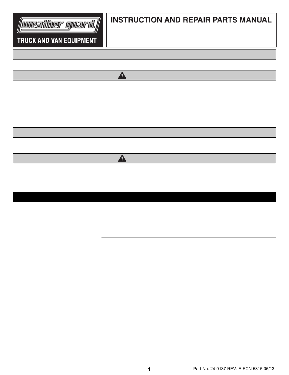 WEATHER GUARD Model 283 EZ-GLIDE® System, Driver Side, 8 ft Hi-Cube Vans User Manual | 17 pages