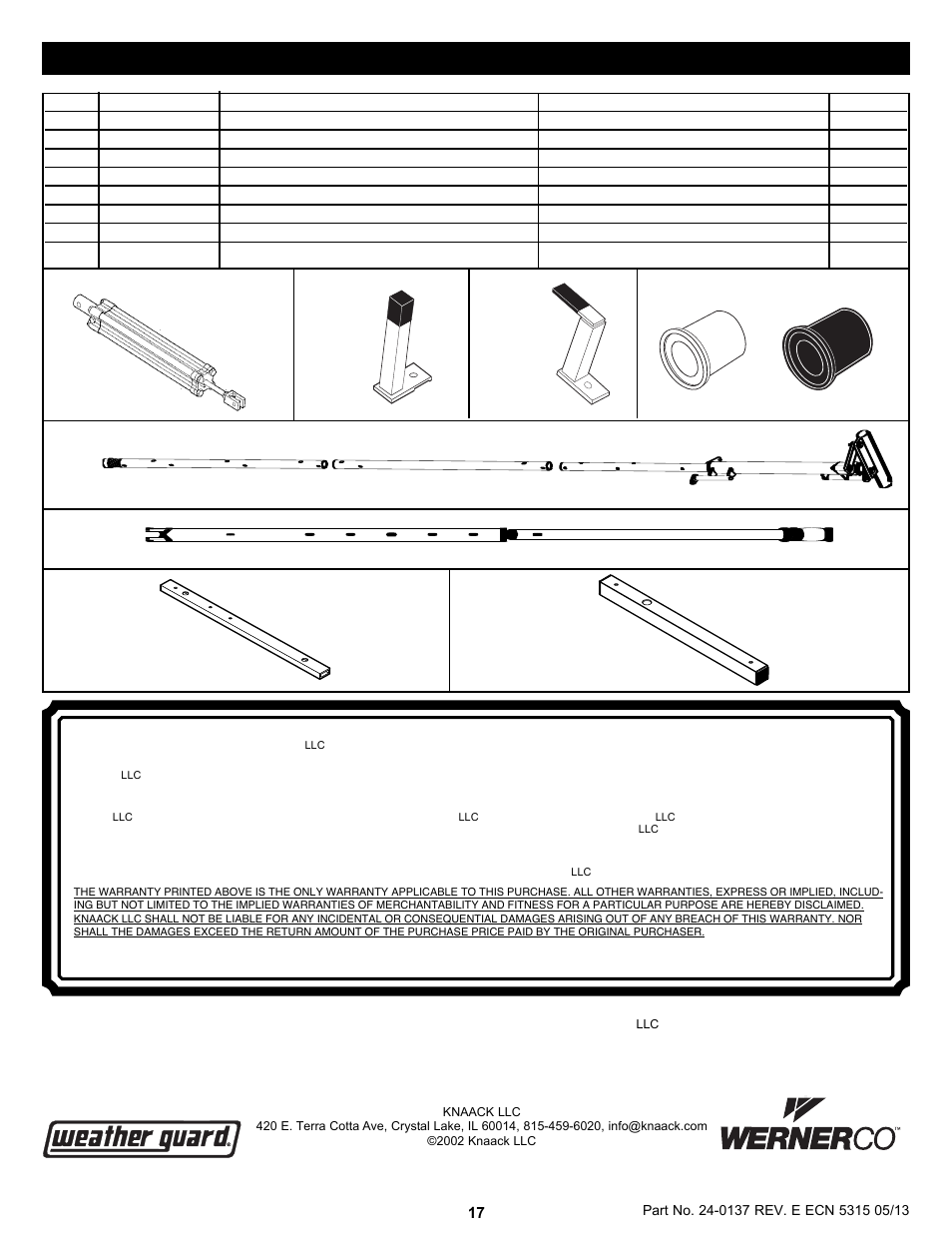 67 8 replacement parts | WEATHER GUARD Model 283 EZ-GLIDE® System, Driver Side, 8 ft Hi-Cube Vans User Manual | Page 17 / 17