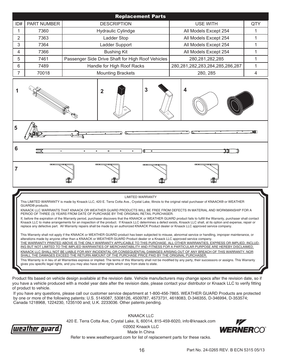 WEATHER GUARD Model 285-3-01 EZ-GLIDE® System, Mid-Roof User Manual | Page 16 / 16