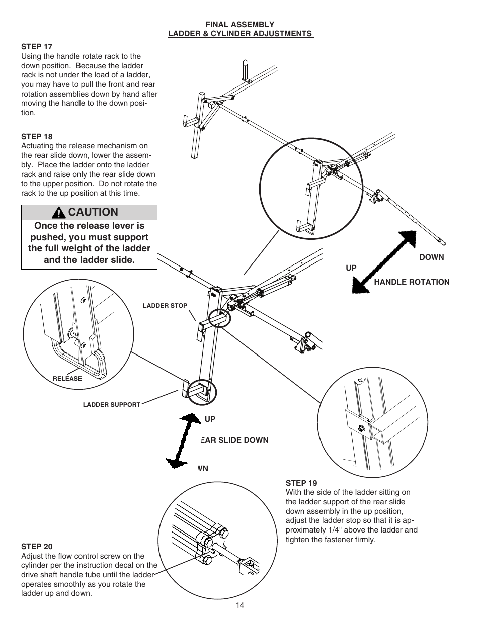 Caution | WEATHER GUARD Model 286-3-01 EZ-GLIDE® Drop Down Kit, High-Roof, Driver Side User Manual | Page 14 / 15