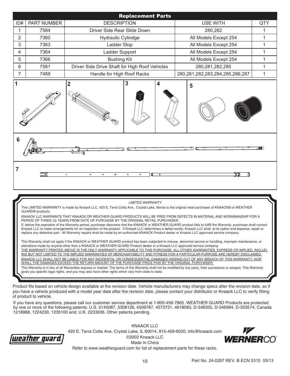 WEATHER GUARD Model 286-3-01 EZ-GLIDE® Drop Down Kit, High-Roof, Driver Side User Manual | Page 15 / 15