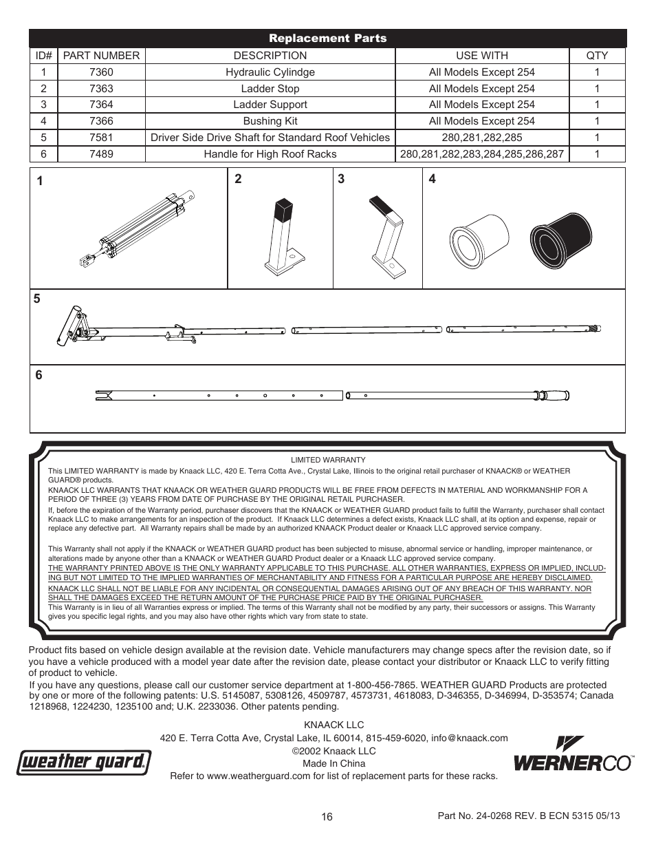 WEATHER GUARD Model 287-3-01 EZ-GLIDE® Drop Down Kit, Mid-Roof, Driver Side User Manual | Page 16 / 16
