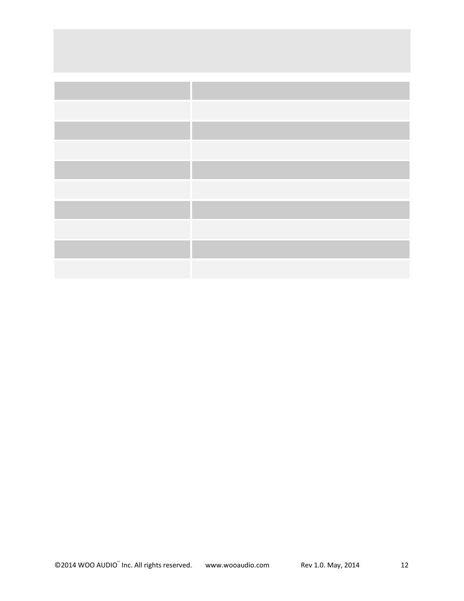 Specifications | Woo Audio WA7 Fireflies User Manual | Page 12 / 12