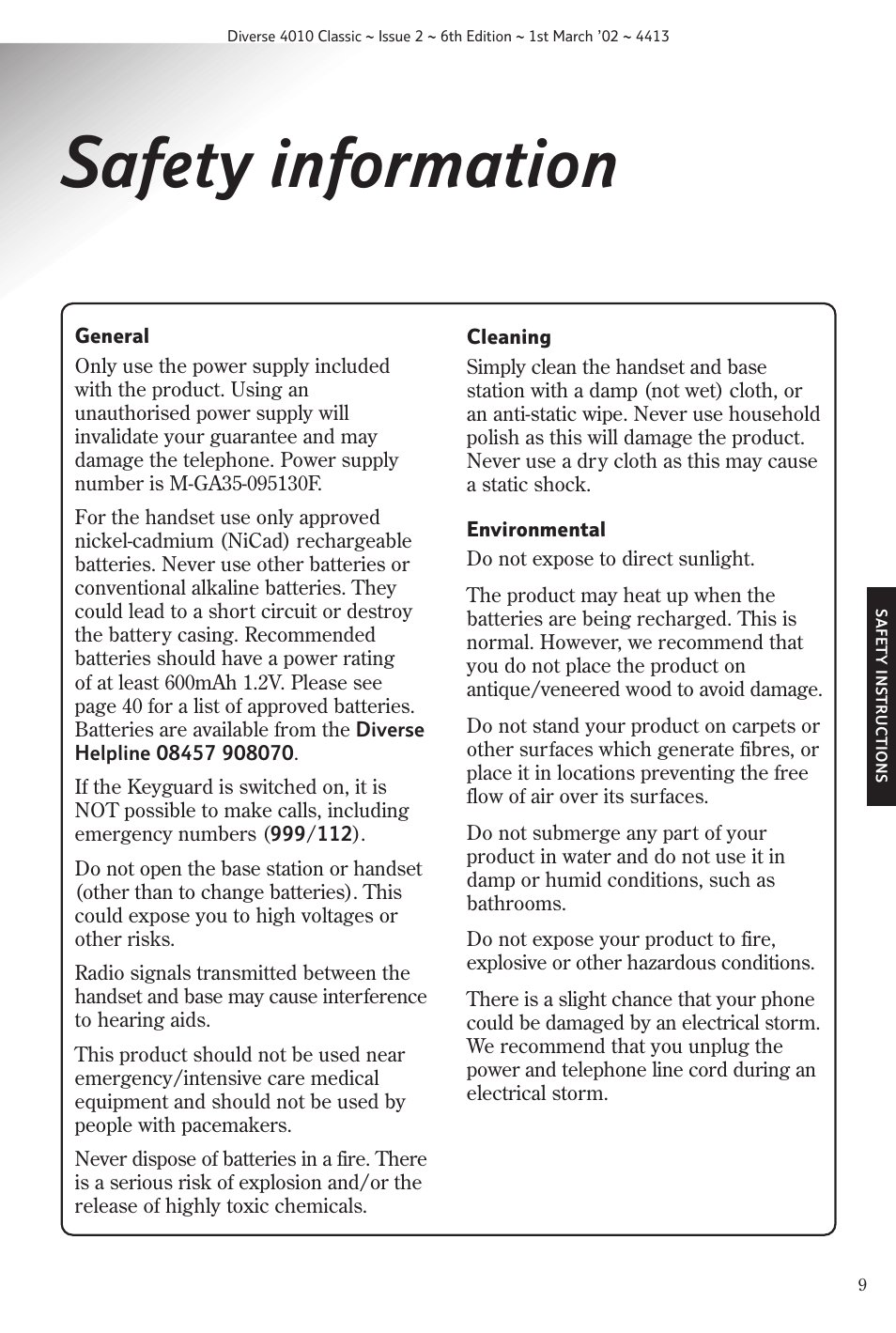 Safety information | BT 4010 Classic User Manual | Page 11 / 49
