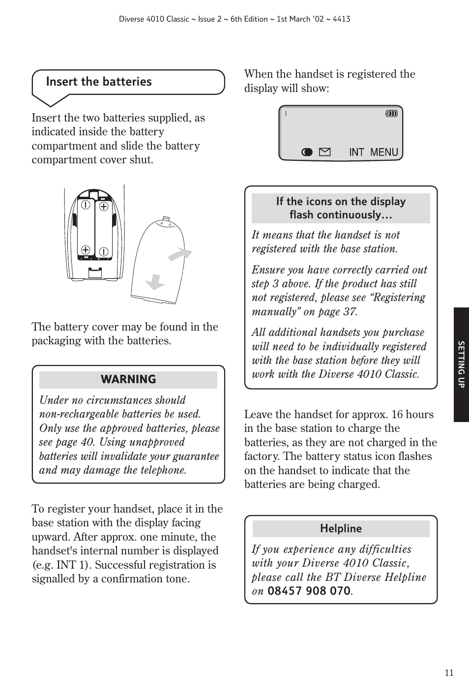 Insert the batteries | BT 4010 Classic User Manual | Page 13 / 49