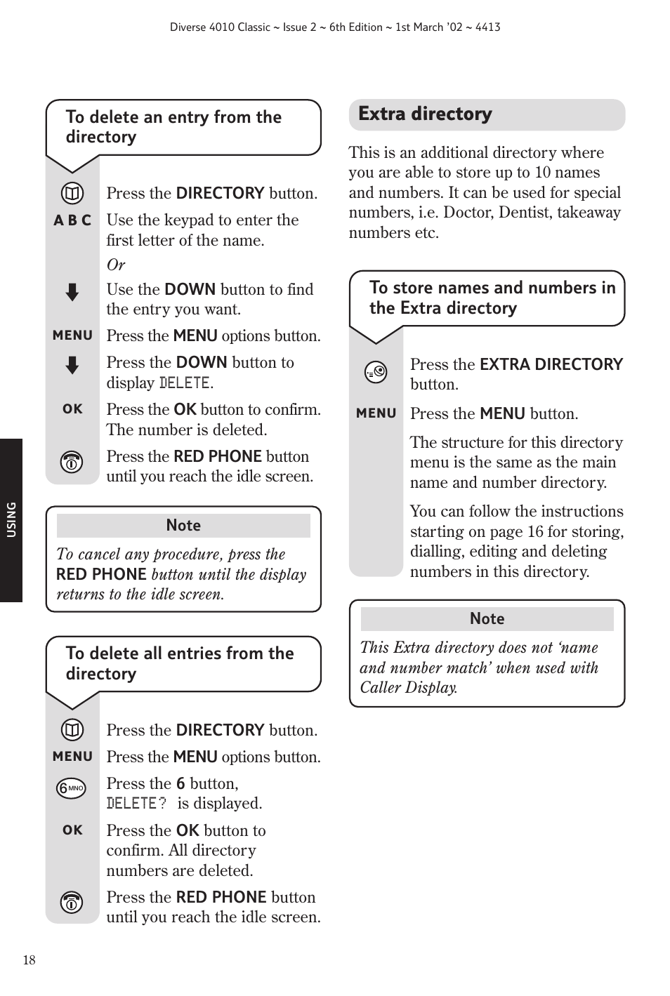 Extra directory | BT 4010 Classic User Manual | Page 20 / 49