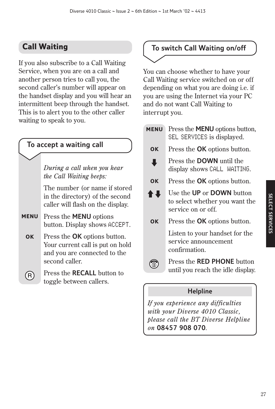 Call waiting | BT 4010 Classic User Manual | Page 29 / 49