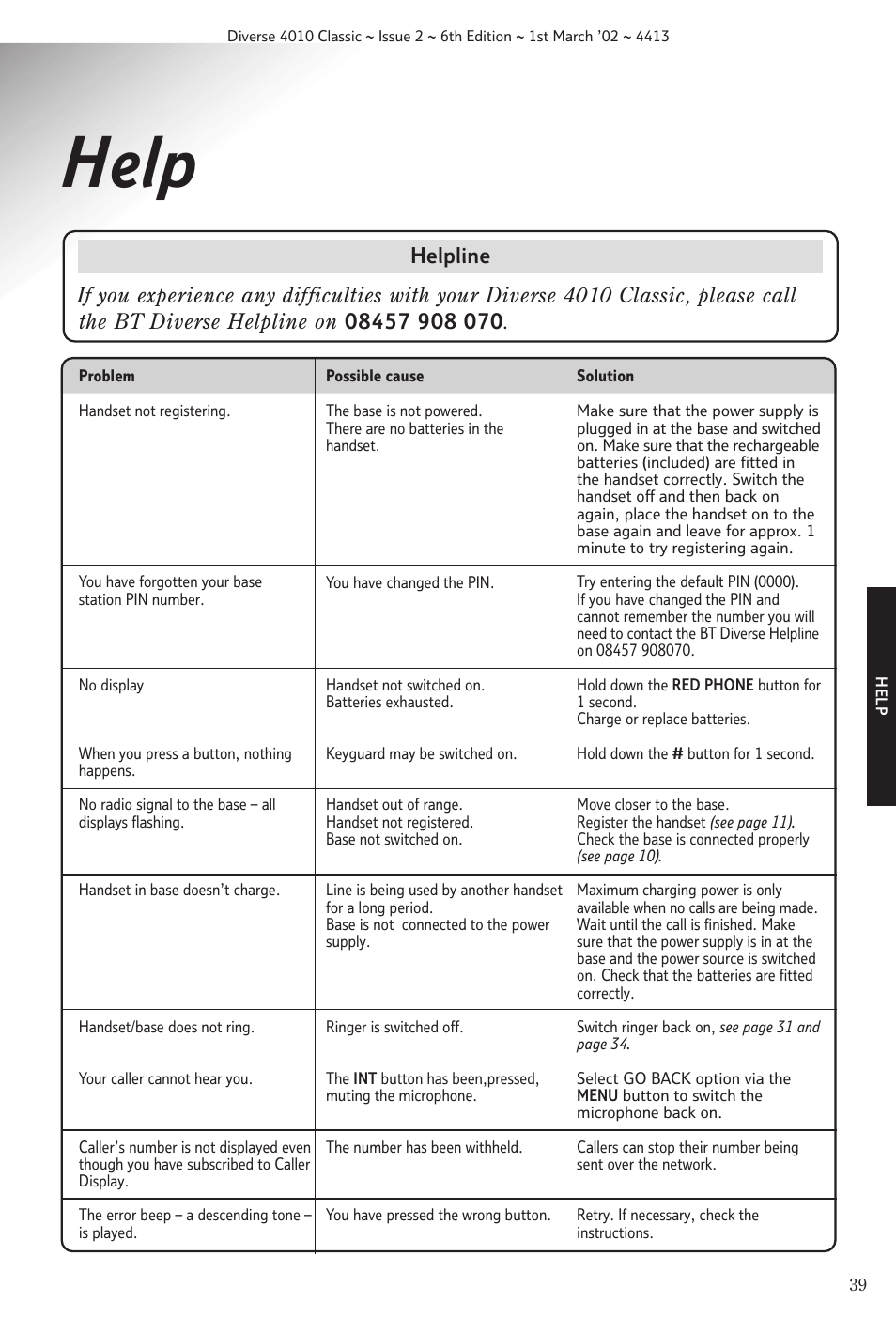 Help | BT 4010 Classic User Manual | Page 41 / 49