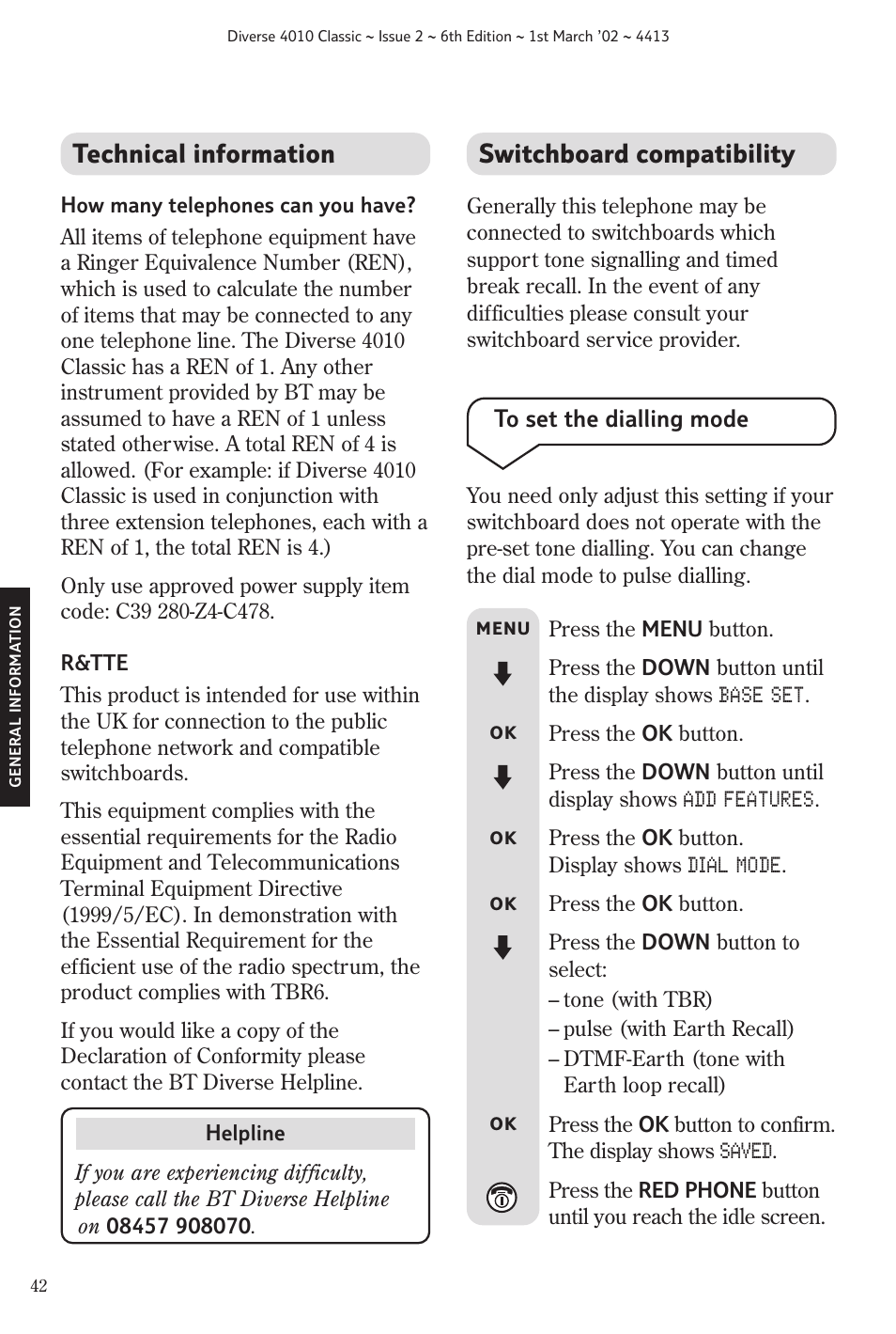 Technical information, Switchboard compatibility | BT 4010 Classic User Manual | Page 44 / 49