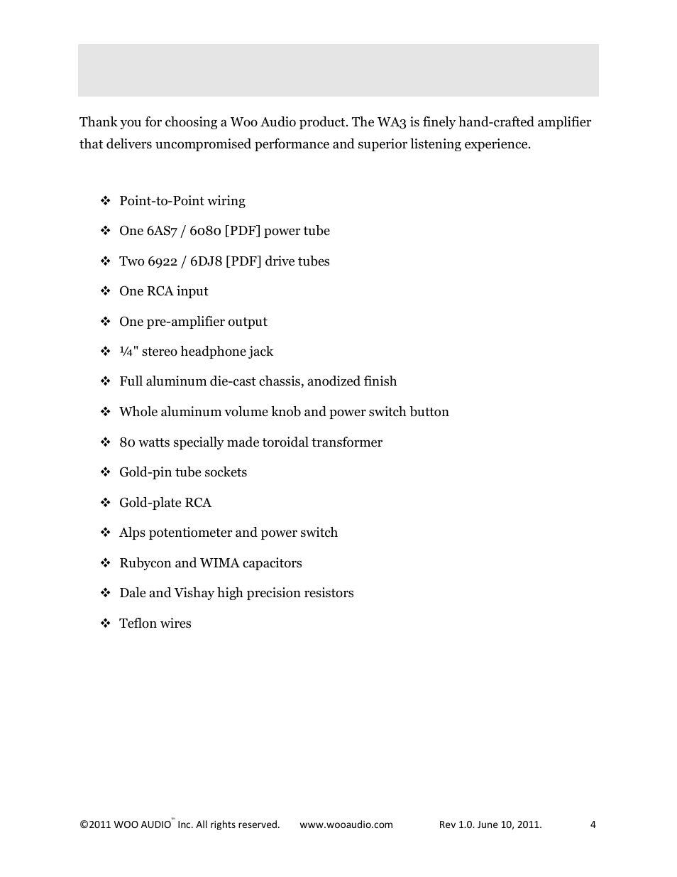 Overview | Woo Audio WA3 Single-ended User Manual | Page 4 / 15