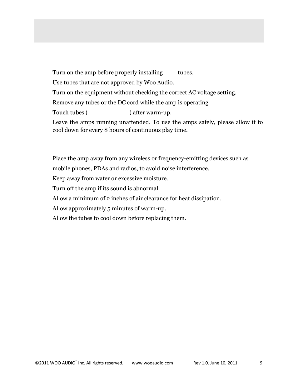 Operation, Do not | Woo Audio WA3 Single-ended User Manual | Page 9 / 15