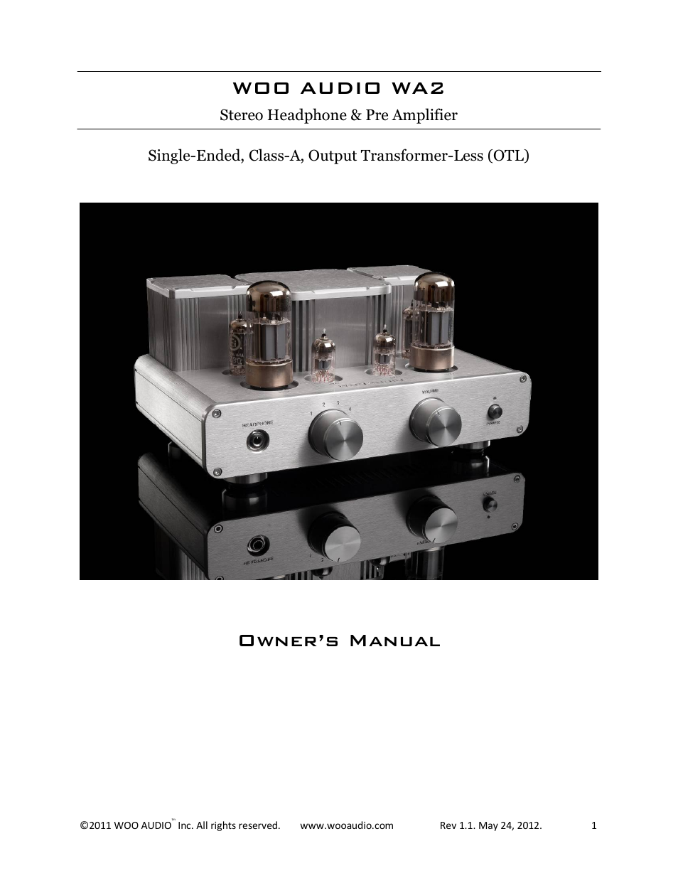 Woo Audio WA2 Single-ended User Manual | 15 pages