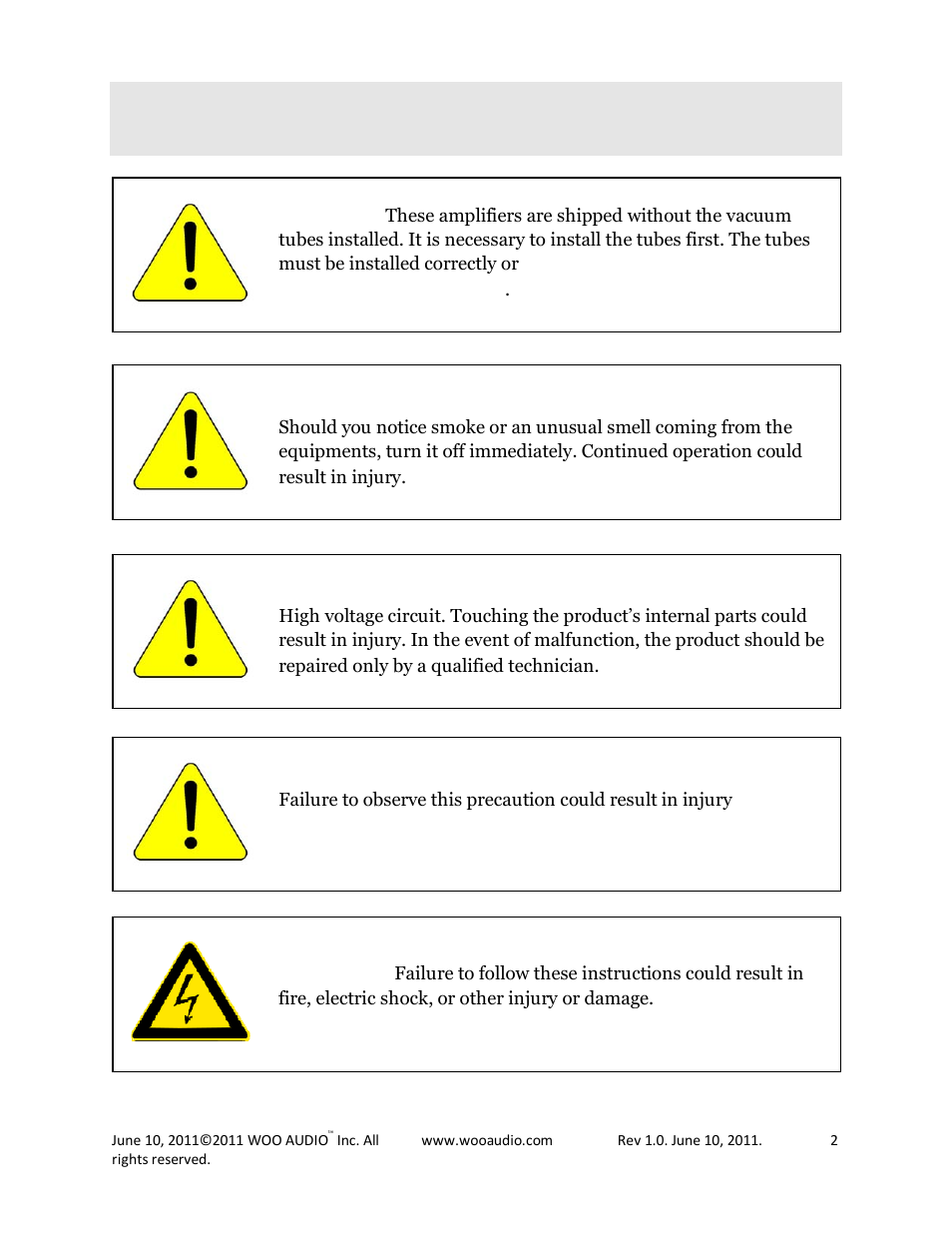 Important safety information | Woo Audio WA6 Headphone Amplifier User Manual | Page 2 / 15