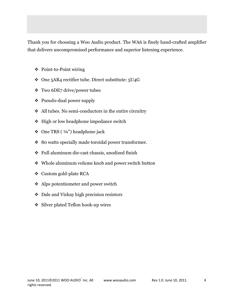 Overview | Woo Audio WA6 Headphone Amplifier User Manual | Page 4 / 15