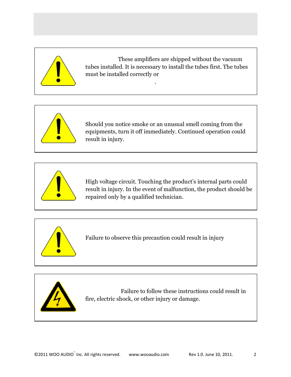 Important safety information | Woo Audio WA6-SE (Special Edition) Headphone Amplifier User Manual | Page 2 / 15