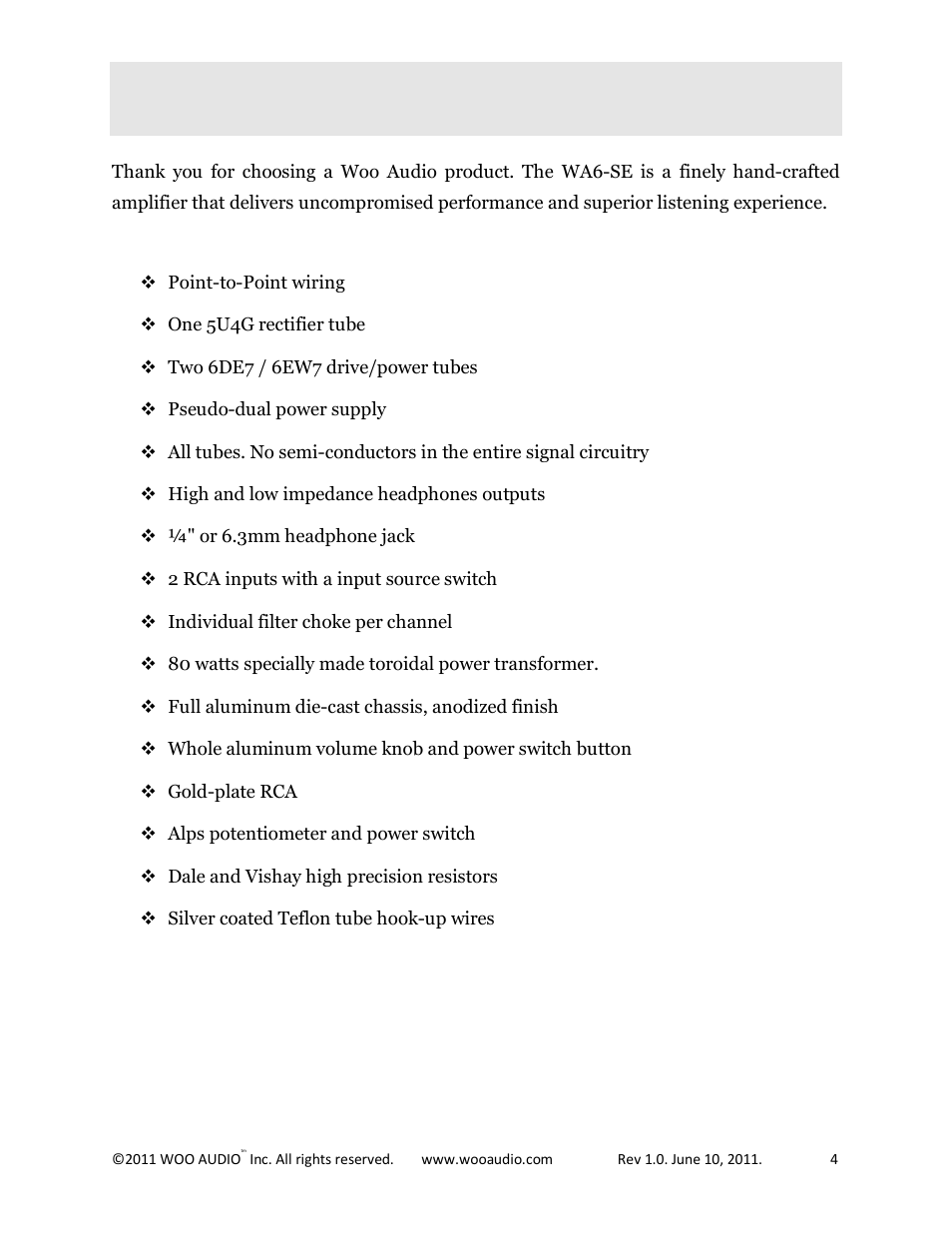 Overview | Woo Audio WA6-SE (Special Edition) Headphone Amplifier User Manual | Page 4 / 15