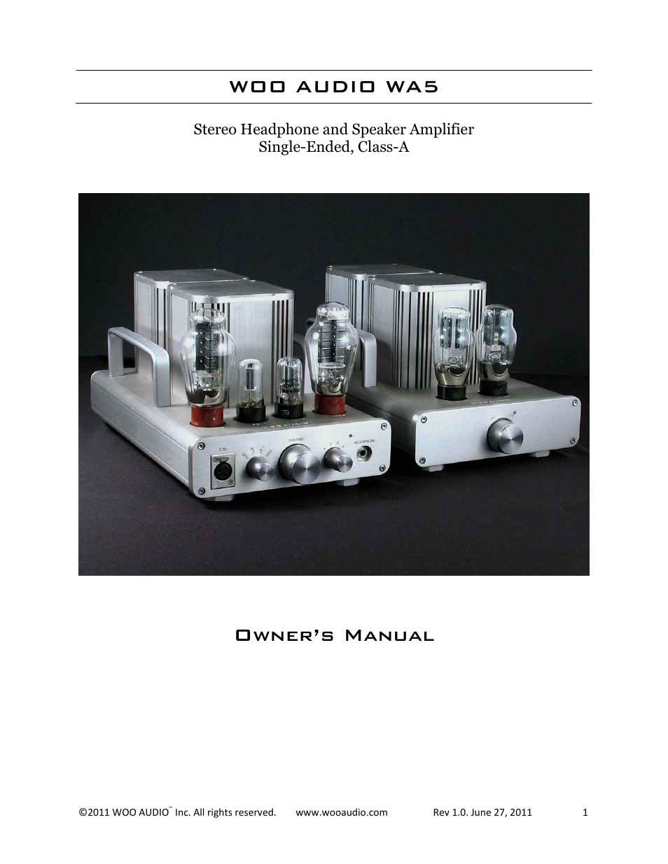 Woo Audio WA5 300B Single-ended Triode User Manual | 16 pages