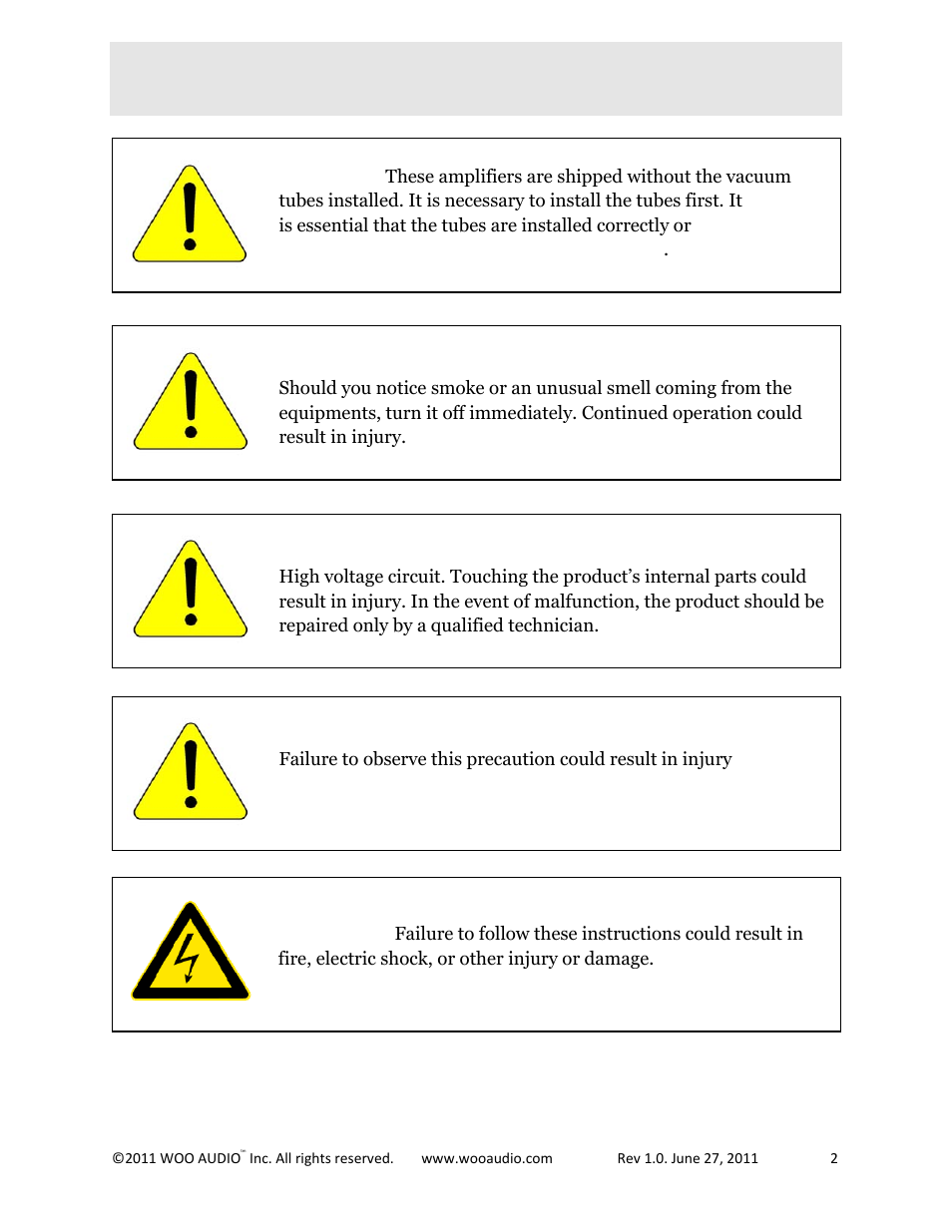 Important safety information | Woo Audio WA5 300B Single-ended Triode User Manual | Page 2 / 16