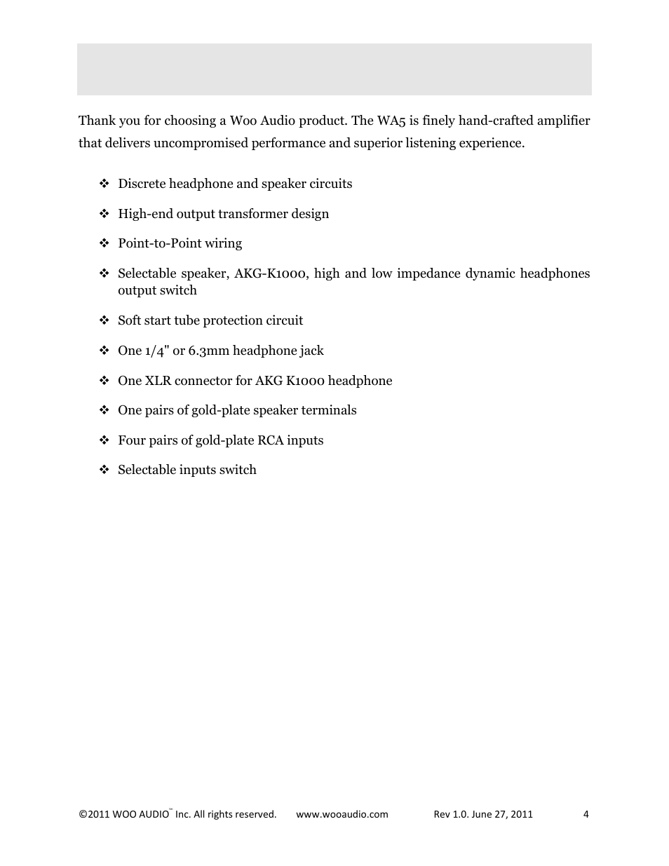 Overview | Woo Audio WA5 300B Single-ended Triode User Manual | Page 4 / 16