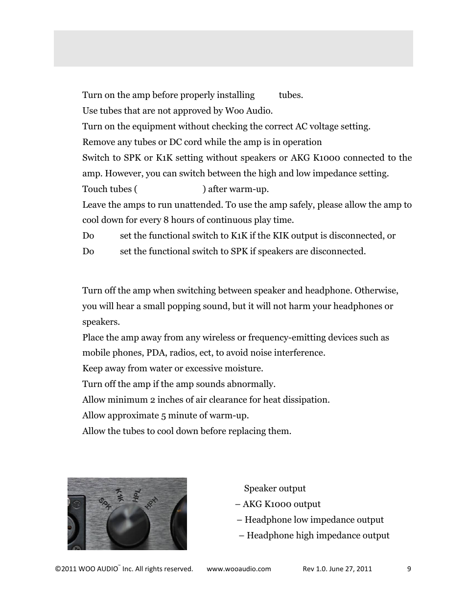 Operation, Do not | Woo Audio WA5 300B Single-ended Triode User Manual | Page 9 / 16