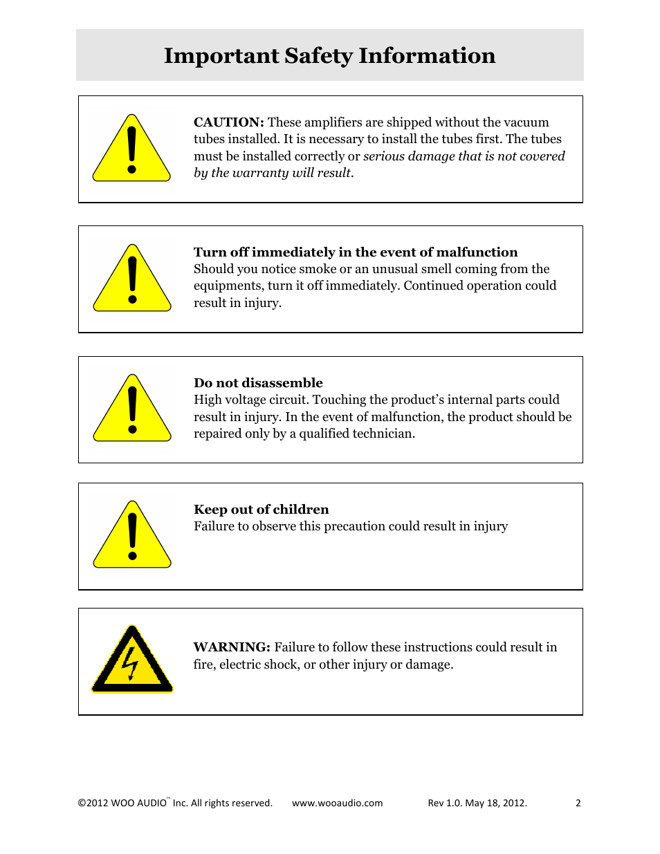 Important safety information | Woo Audio WEE User Manual | Page 2 / 12