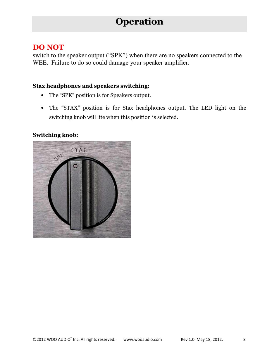 Operation, Do not | Woo Audio WEE User Manual | Page 8 / 12