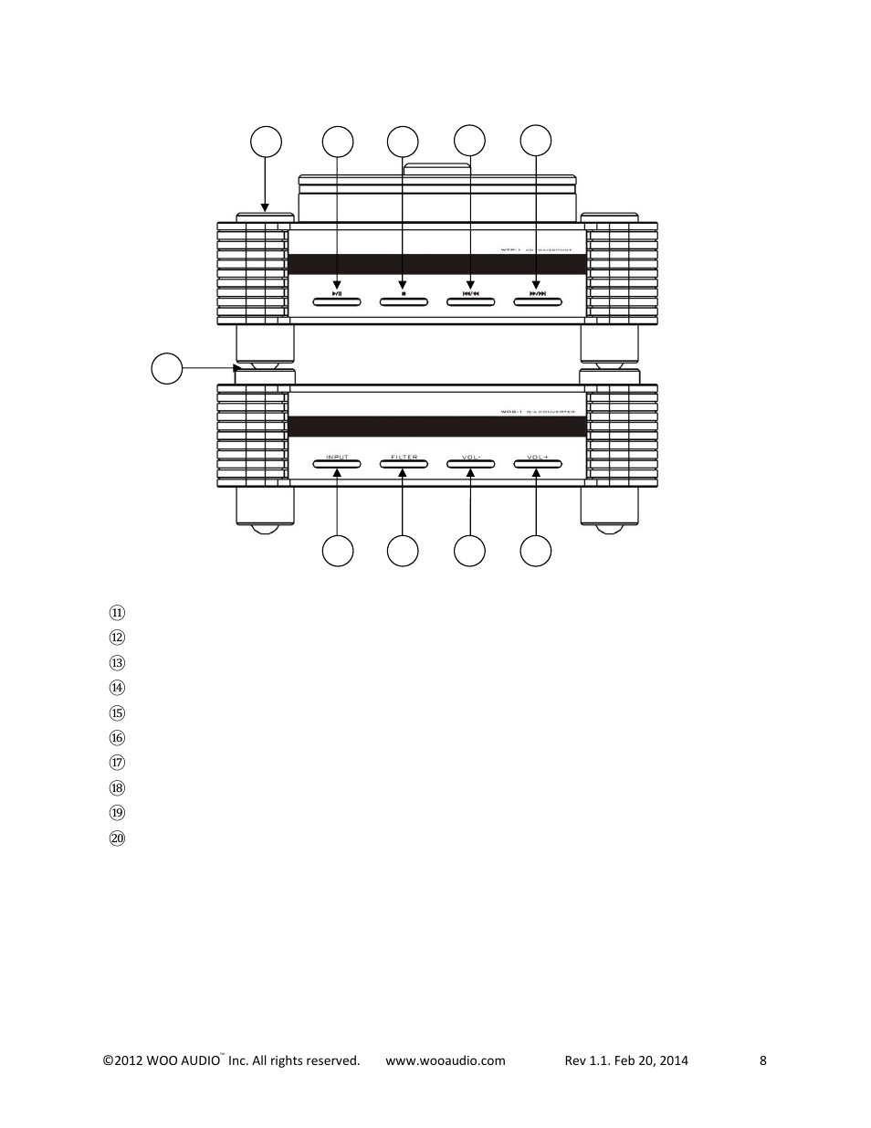 Front panel diagram | Woo Audio WDS-1 User Manual | Page 8 / 19