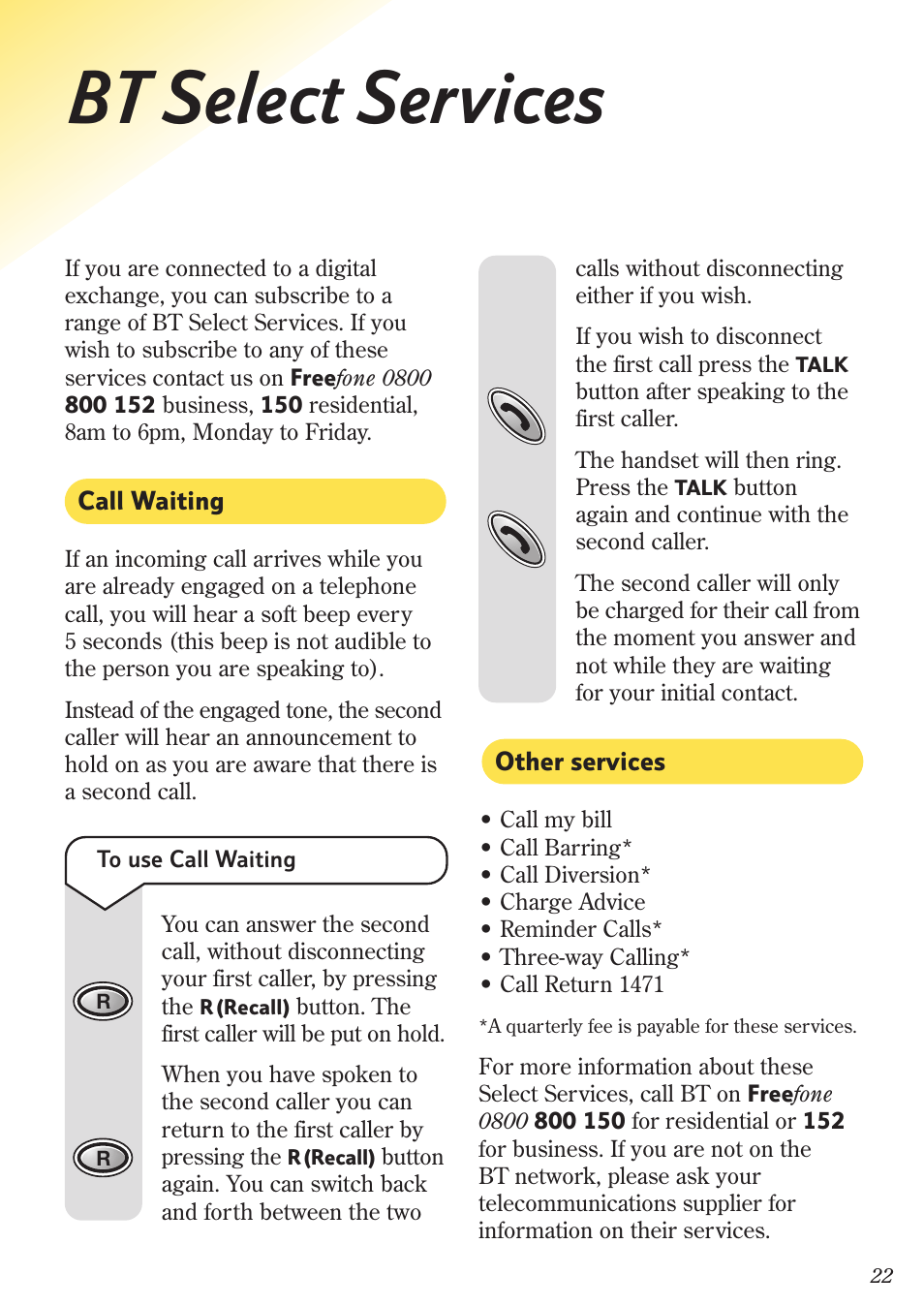 Bt select services | BT 500 Twin User Manual | Page 25 / 36