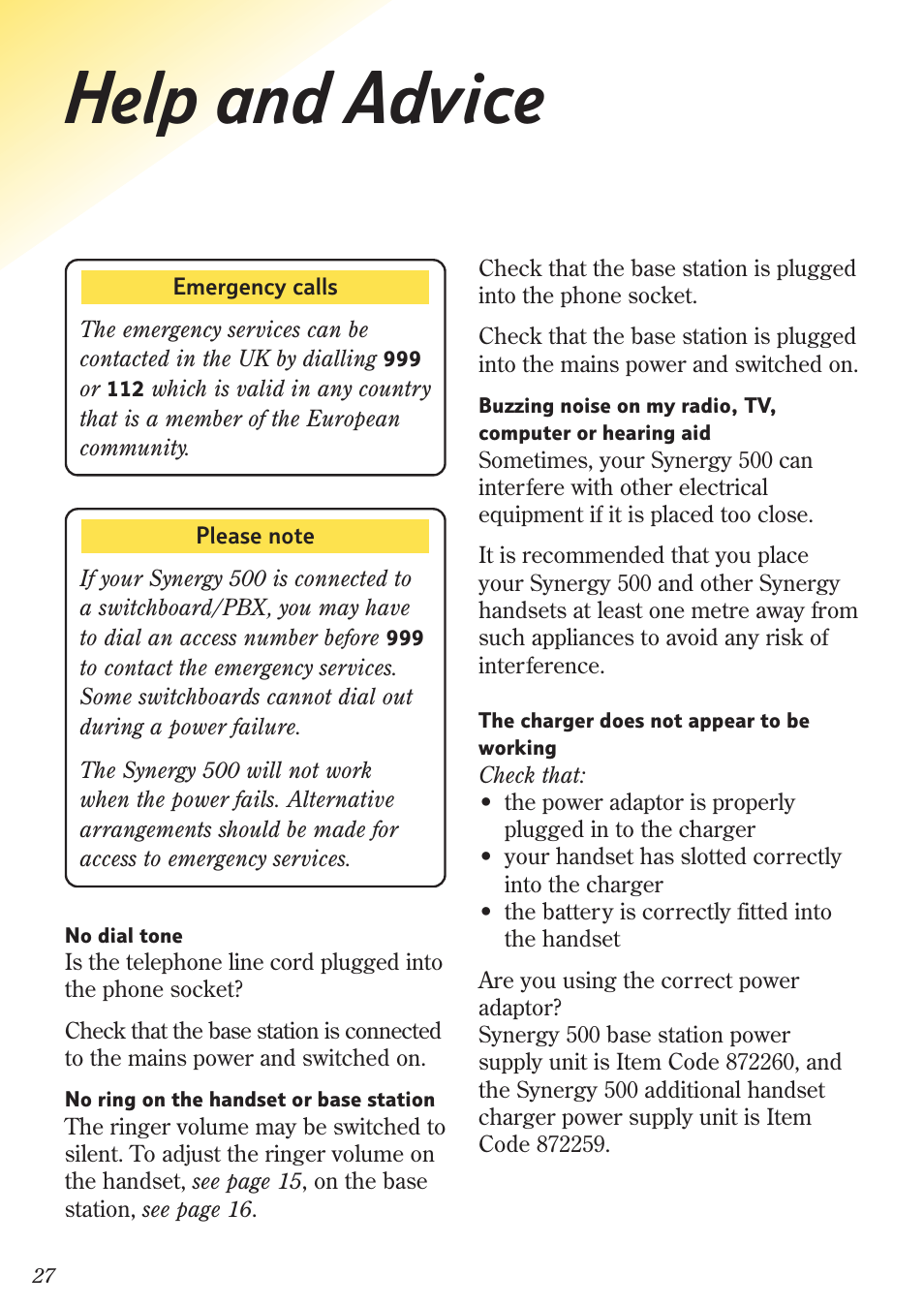 Help and advice | BT 500 Twin User Manual | Page 30 / 36