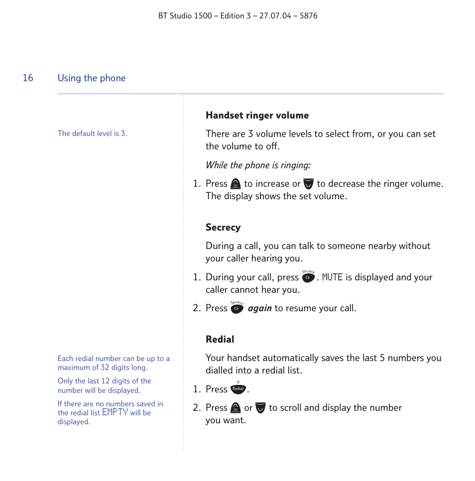 Mute, Empty | BT STUDIO 1500 User Manual | Page 16 / 68