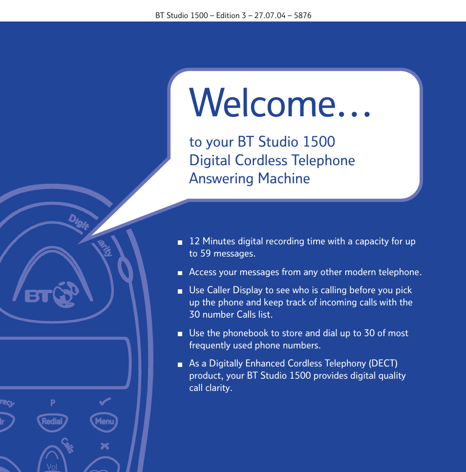 Welcome | BT STUDIO 1500 User Manual | Page 2 / 68