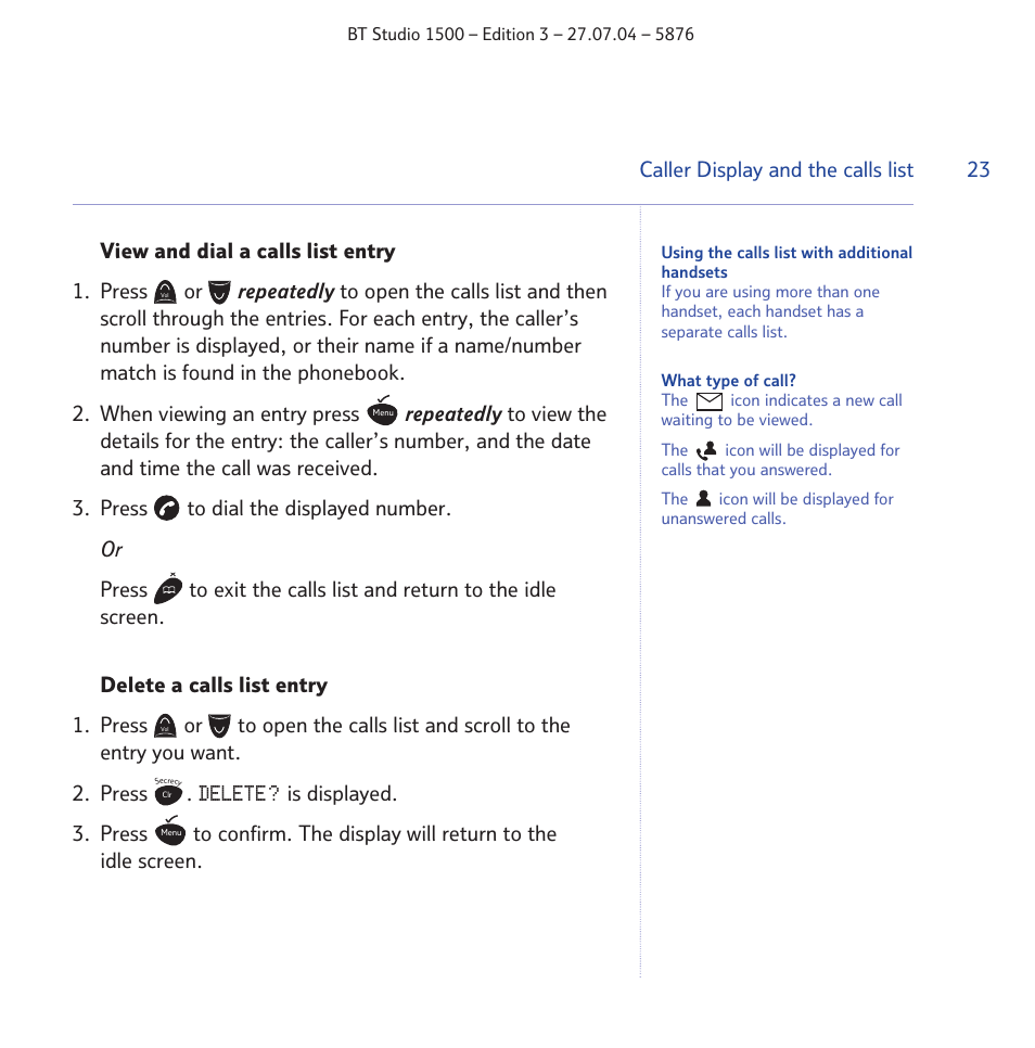 Delete | BT STUDIO 1500 User Manual | Page 23 / 68
