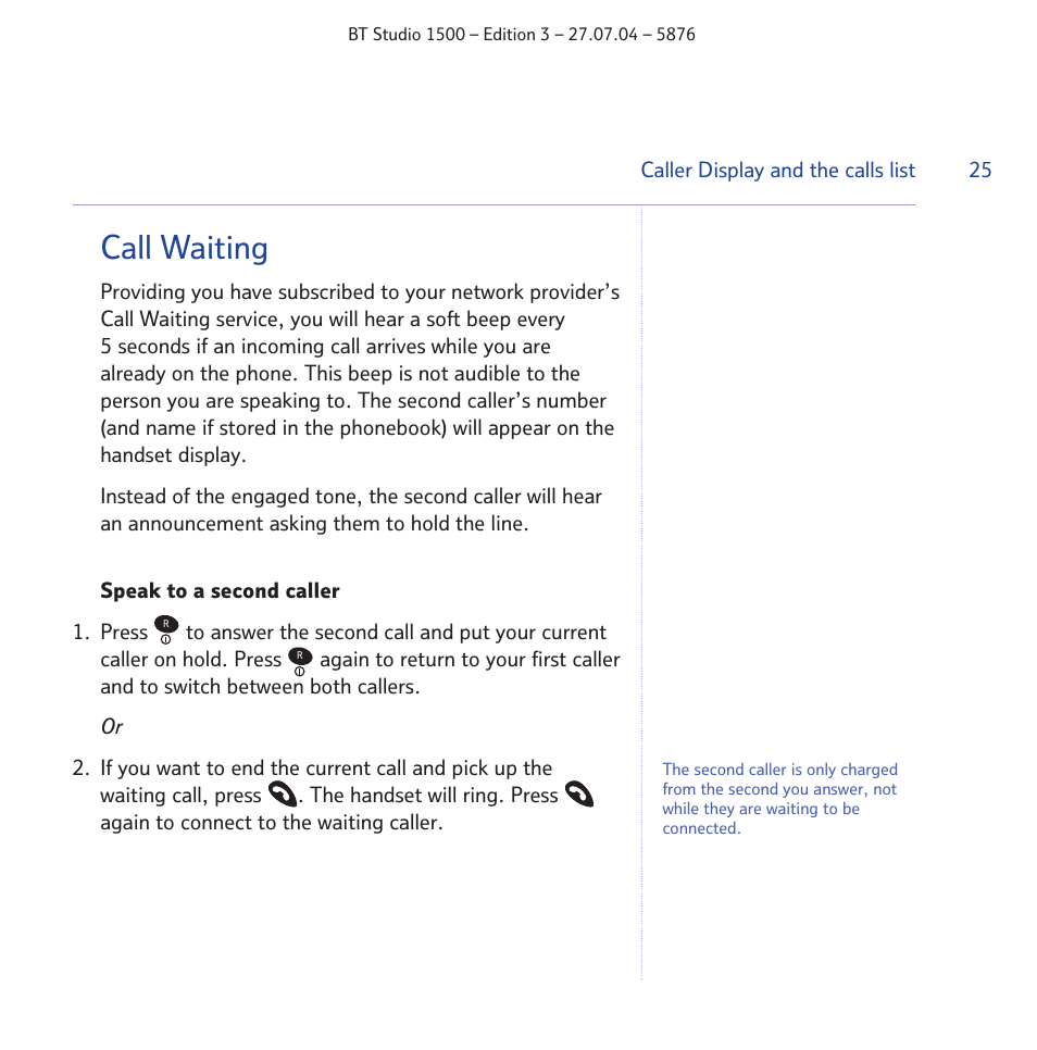 Call waiting | BT STUDIO 1500 User Manual | Page 25 / 68