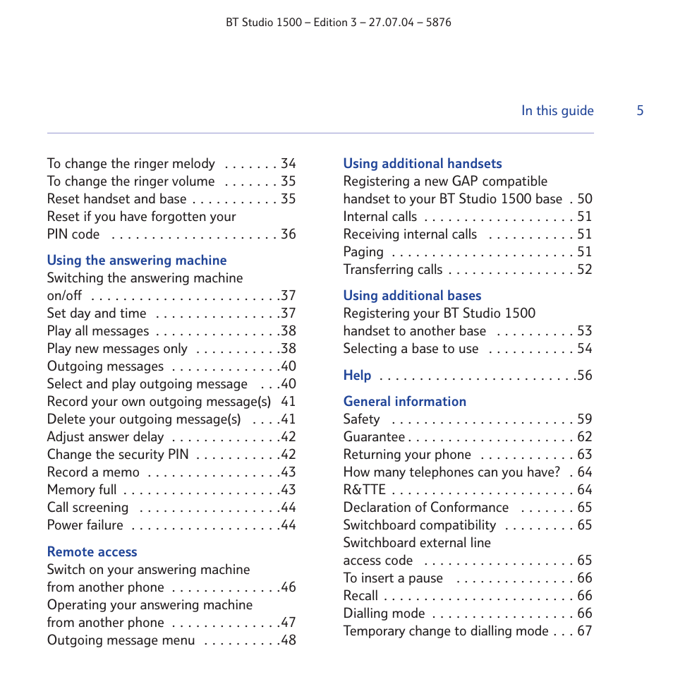 BT STUDIO 1500 User Manual | Page 5 / 68