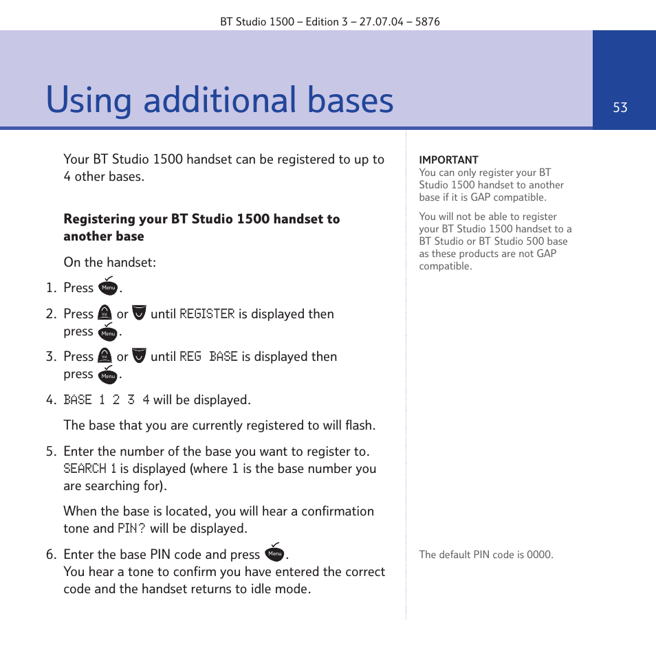 Using additional bases | BT STUDIO 1500 User Manual | Page 53 / 68