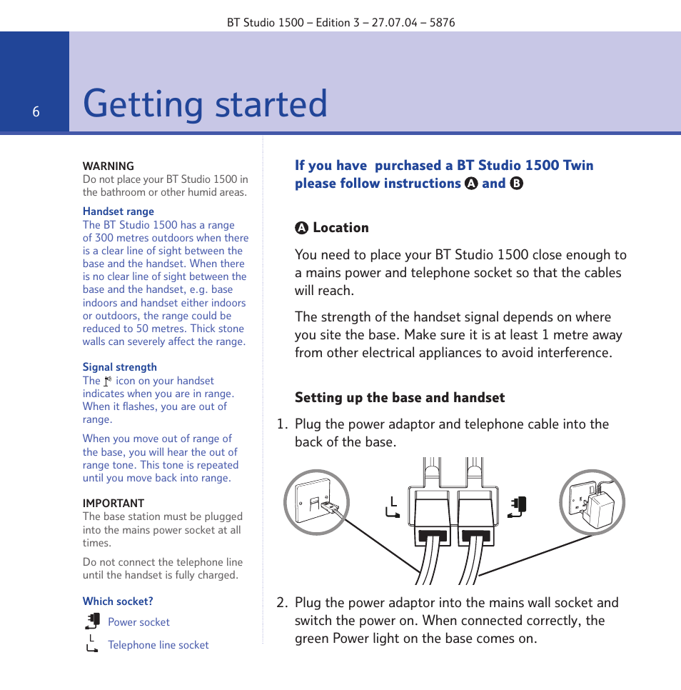 Getting started | BT STUDIO 1500 User Manual | Page 6 / 68