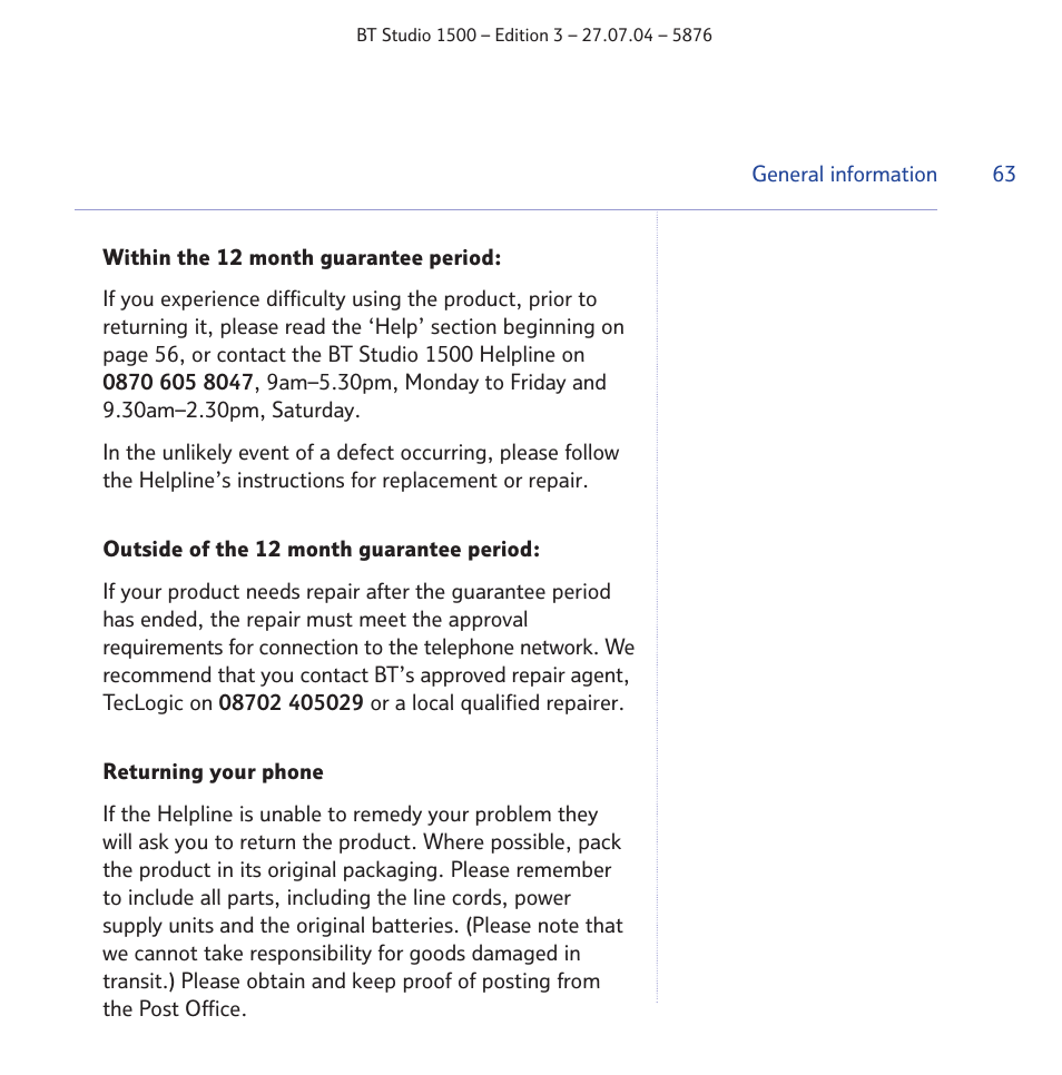BT STUDIO 1500 User Manual | Page 63 / 68