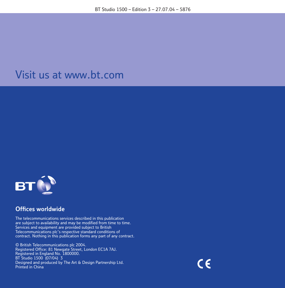BT STUDIO 1500 User Manual | Page 68 / 68