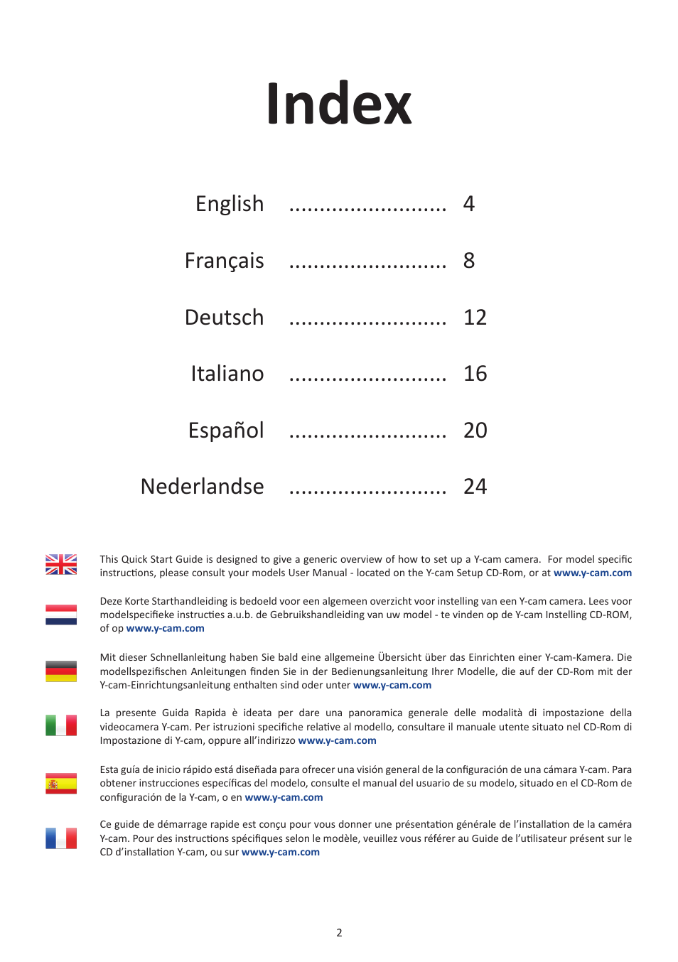 Index | Y-cam Multilanguage User Manual | Page 2 / 28